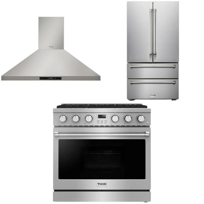 THOR Contemporary Package - 36" Gas Range, Range Hood and Refrigerator, THOR-AP-ARG36-A14