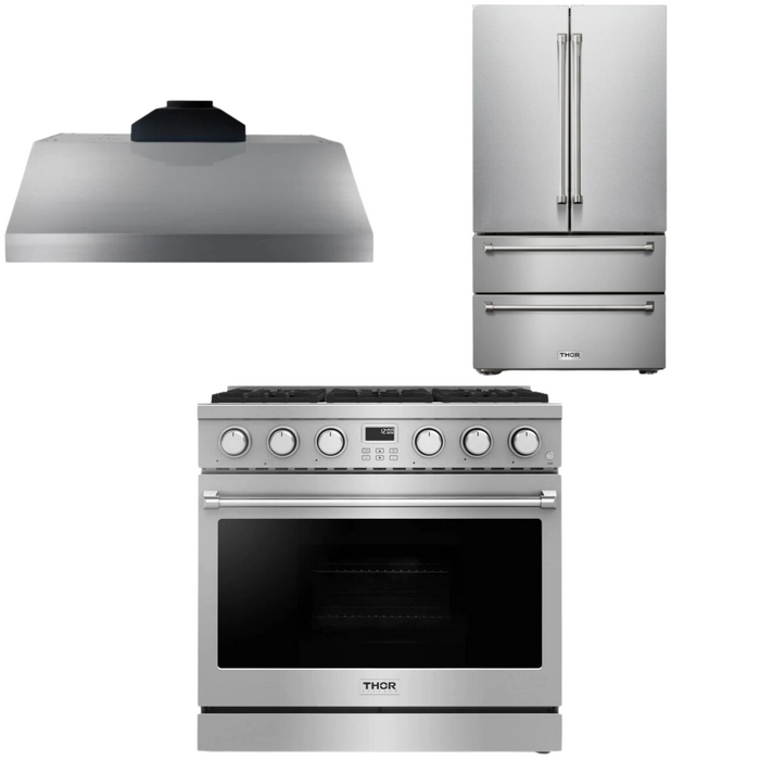 THOR Contemporary Package - 36" Gas Range, Range Hood and Refrigerator, THOR-AP-ARG36-A16