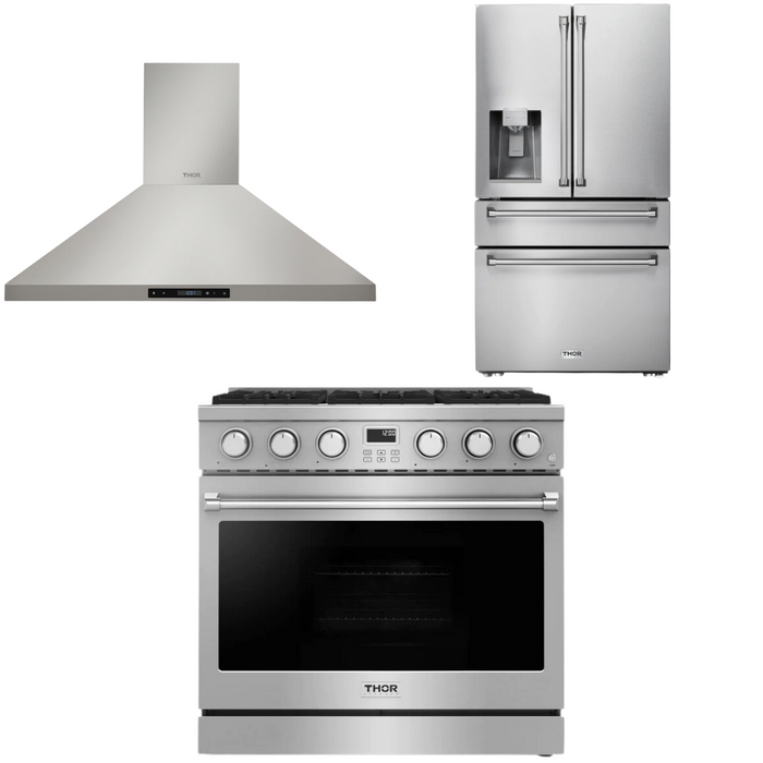 THOR Contemporary Package - 36" Gas Range, Range Hood and Refrigerator, THOR-AP-ARG36LP-B15