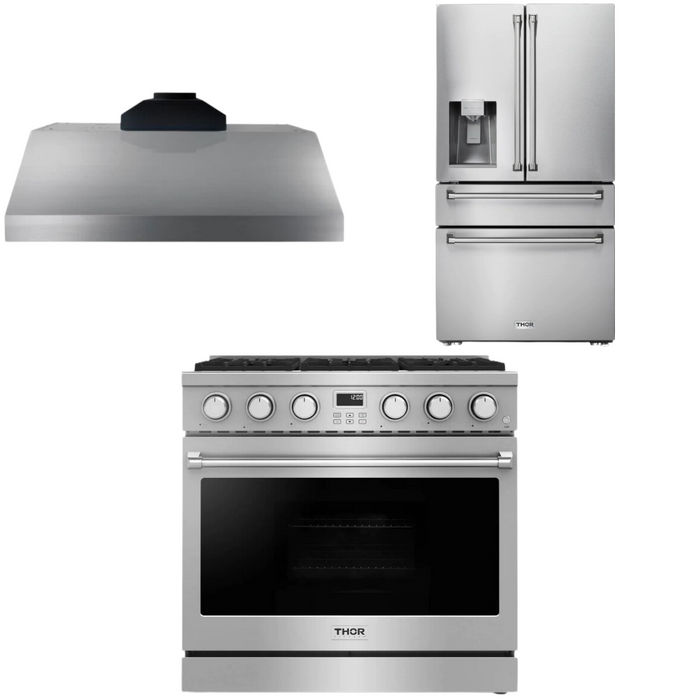 THOR Contemporary Package - 36" Gas Range, Range Hood and Refrigerator, THOR-AP-ARG36LP-B17