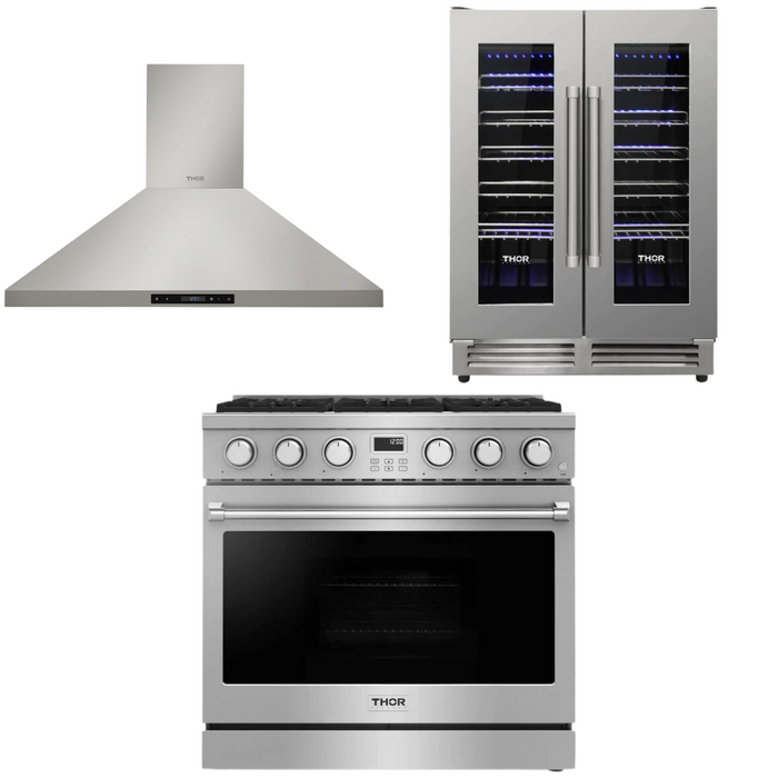 THOR Contemporary Package - 36" Gas Range, Range Hood and Wine Cooler, THOR-AP-ARG36-A22