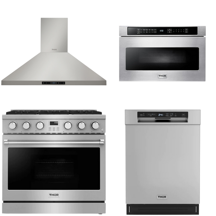 THOR Contemporary Package - 36" Gas Range, Range Hood, Dishwasher and Microwave, THOR-AP-ARG36-A48