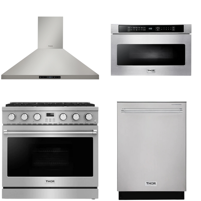 THOR Contemporary Package - 36" Gas Range, Range Hood, Dishwasher and Microwave, THOR-AP-ARG36LP-B50