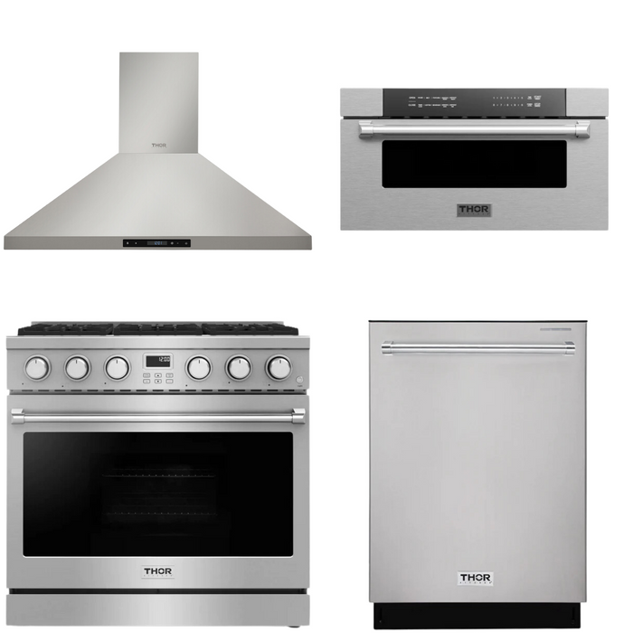 THOR Contemporary Package - 36" Gas Range, Range Hood, Dishwasher and Microwave, THOR-AP-ARG36LP-B51