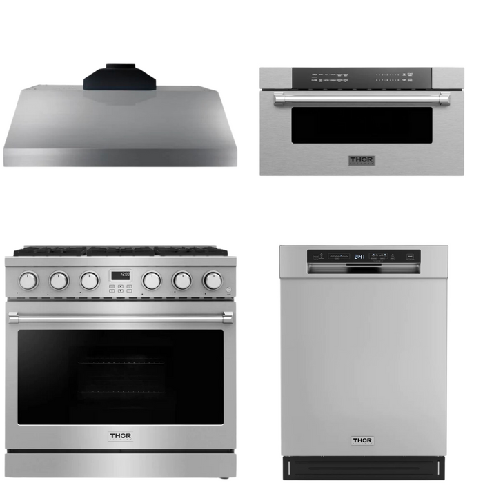 THOR Contemporary Package - 36" Gas Range, Range Hood, Dishwasher and Microwave, THOR-AP-ARG36LP-B53