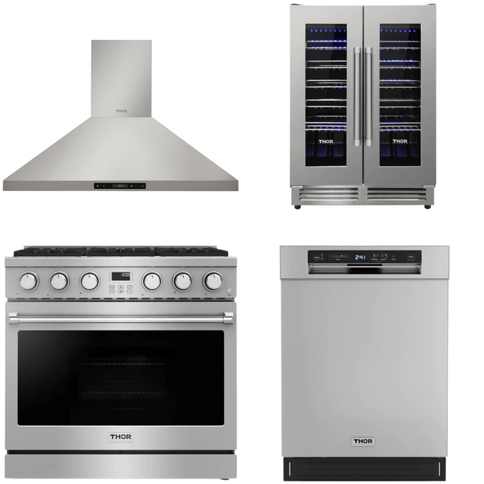 THOR Contemporary Package - 36" Gas Range, Range Hood, Dishwasher and Wine Cooler, THOR-AP-ARG36-A56