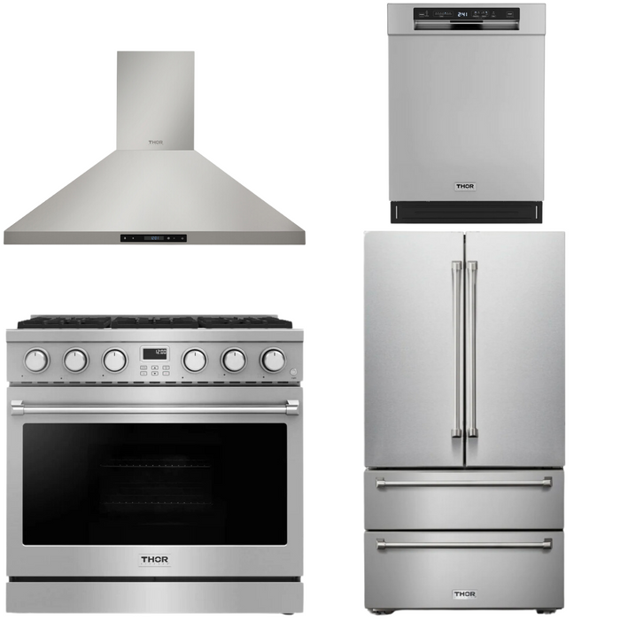 THOR Contemporary Package - 36" Gas Range, Range Hood, Refrigerator and Dishwasher, THOR-AP-ARG36-A40