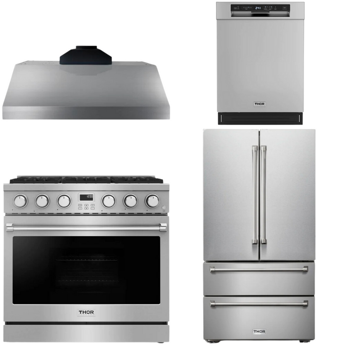 THOR Contemporary Package - 36" Gas Range, Range Hood, Refrigerator and Dishwasher, THOR-AP-ARG36-A44