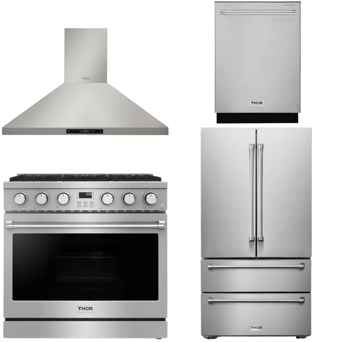 THOR Contemporary Package - 36" Gas Range, Range Hood, Refrigerator and Dishwasher, THOR-AP-ARG36LP-B41