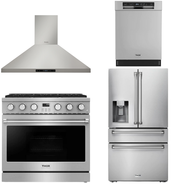 THOR Contemporary Package - 36" Gas Range, Range Hood, Refrigerator and Dishwasher, THOR-AP-ARG36LP-B42