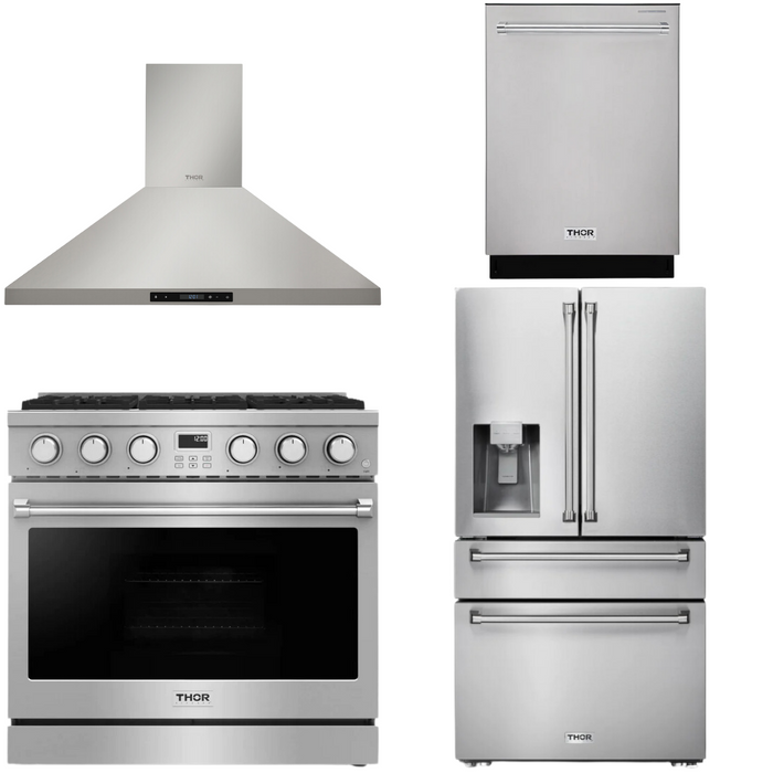 THOR Contemporary Package - 36" Gas Range, Range Hood, Refrigerator and Dishwasher, THOR-AP-ARG36LP-B43