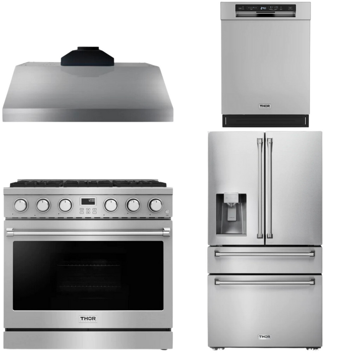 THOR Contemporary Package - 36" Gas Range, Range Hood, Refrigerator and Dishwasher, THOR-AP-ARG36LP-B46