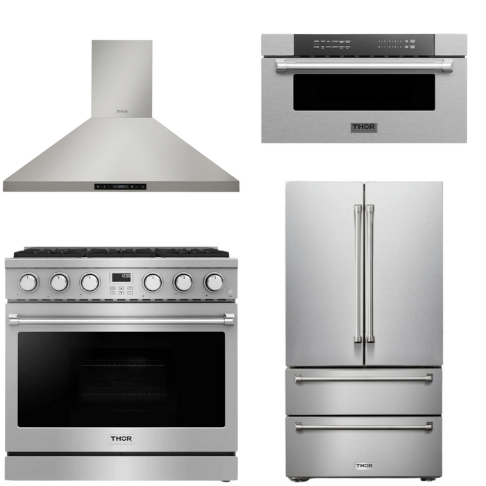 THOR Contemporary Package - 36" Gas Range, Range Hood, Refrigerator and Microwave, THOR-AP-ARG36-A61