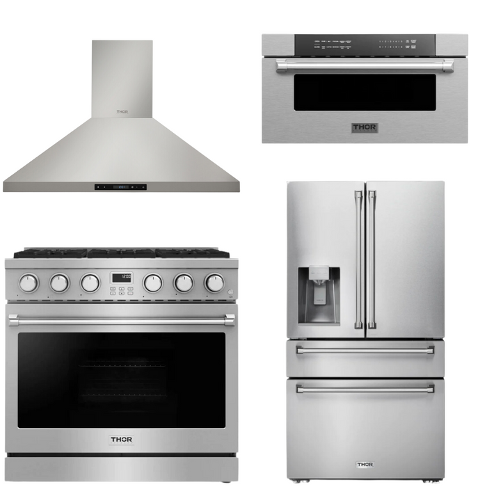 THOR Contemporary Package - 36" Gas Range, Range Hood, Refrigerator and Microwave, THOR-AP-ARG36-A63