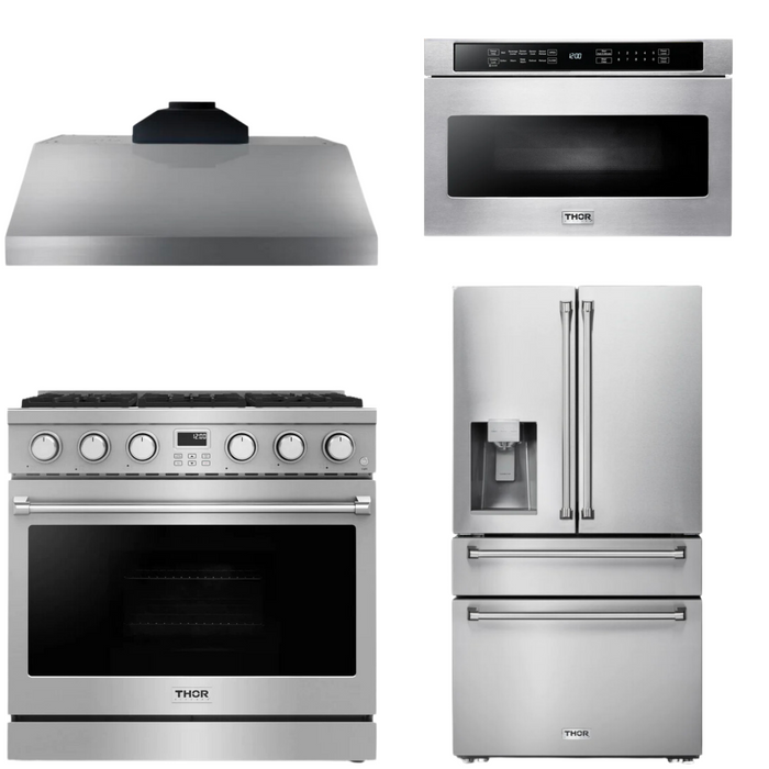 THOR Contemporary Package - 36" Gas Range, Range Hood, Refrigerator and Microwave, THOR-AP-ARG36-A66