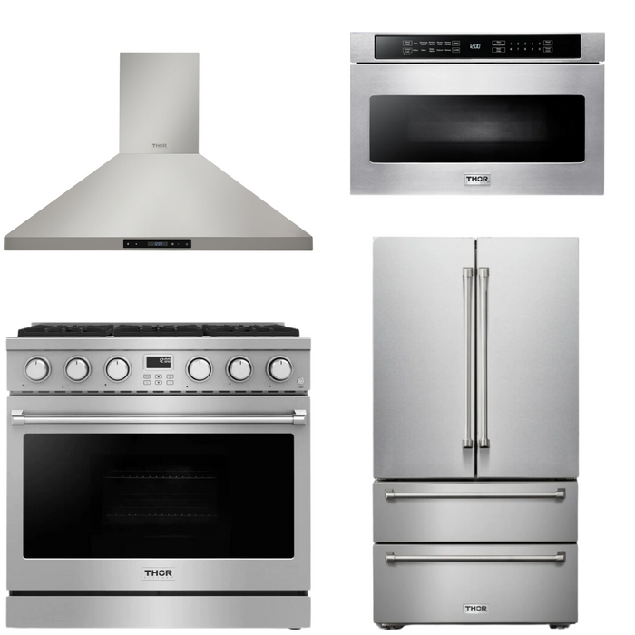 THOR Contemporary Package - 36" Gas Range, Range Hood, Refrigerator and Microwave, THOR-AP-ARG36LP-B60