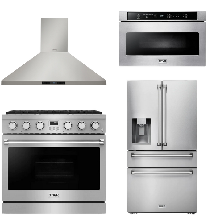 THOR Contemporary Package - 36" Gas Range, Range Hood, Refrigerator and Microwave, THOR-AP-ARG36LP-B62