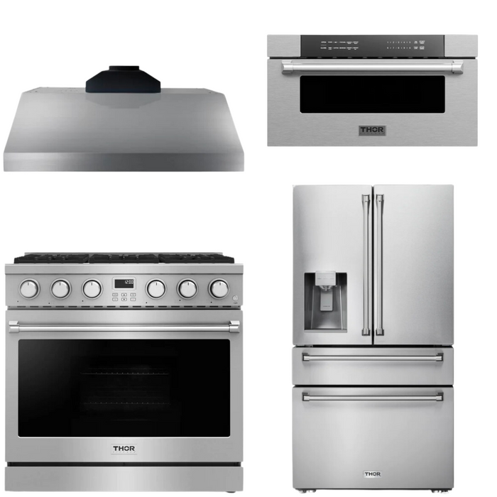 THOR Contemporary Package - 36" Gas Range, Range Hood, Refrigerator and Microwave, THOR-AP-ARG36LP-B67