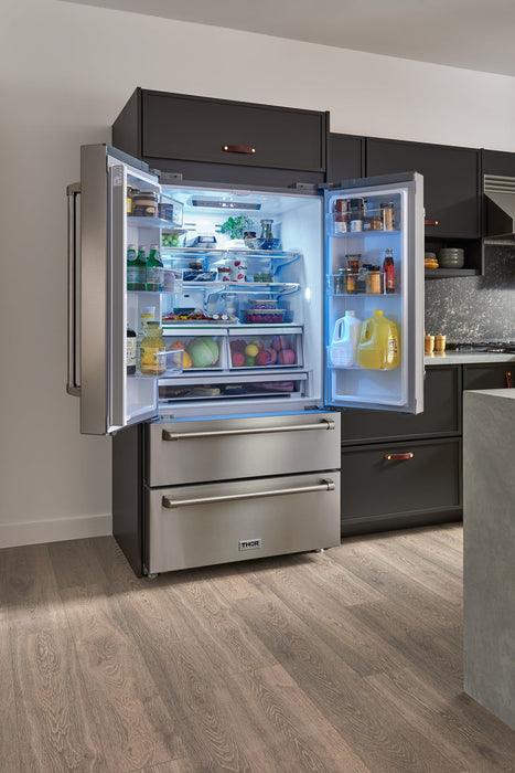 THOR Contemporary Package - 36" Gas Range, Range Hood, Refrigerator, Dishwasher and Wine Cooler, THOR-AP-ARG36LP-B100