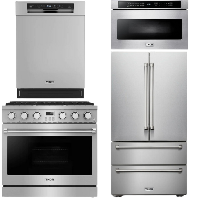 THOR Contemporary Package - 36" Gas Range, Refrigerator, Dishwasher and Microwave, THOR-AP-ARG36LP-B72