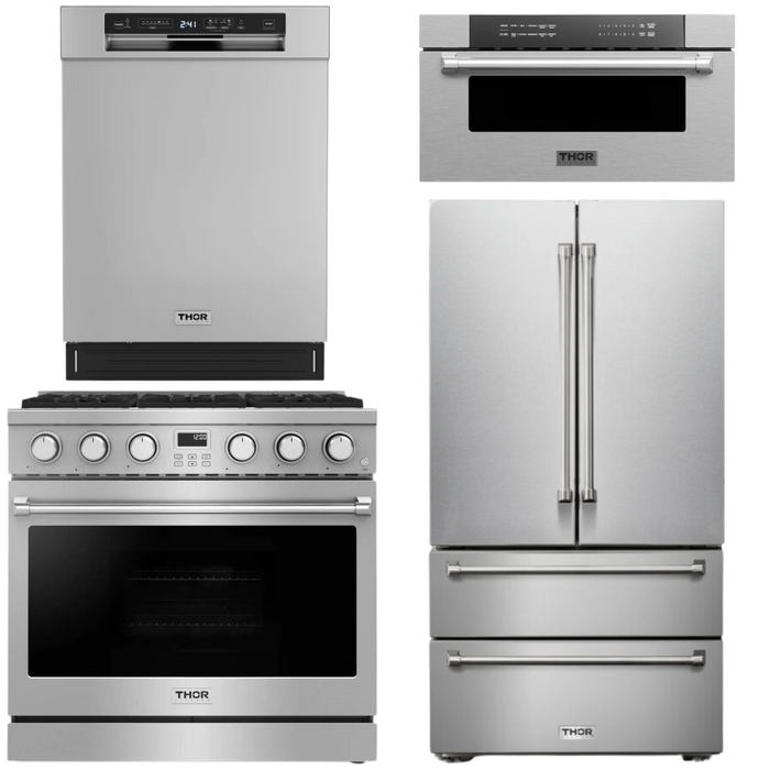 THOR Contemporary Package - 36" Gas Range, Refrigerator, Dishwasher and Microwave, THOR-AP-ARG36LP-B73
