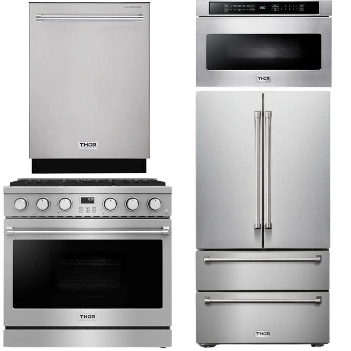 THOR Contemporary Package - 36" Gas Range, Refrigerator, Dishwasher and Microwave, THOR-AP-ARG36LP-B74