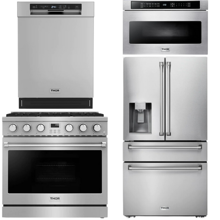 THOR Contemporary Package - 36" Gas Range, Refrigerator, Dishwasher and Microwave, THOR-AP-ARG36LP-B76