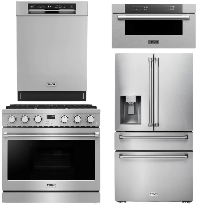 THOR Contemporary Package - 36" Gas Range, Refrigerator, Dishwasher and Microwave, THOR-AP-ARG36LP-B77