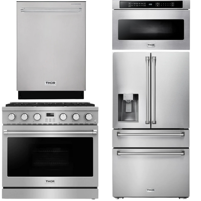 THOR Contemporary Package - 36" Gas Range, Refrigerator, Dishwasher and Microwave, THOR-AP-ARG36LP-B78