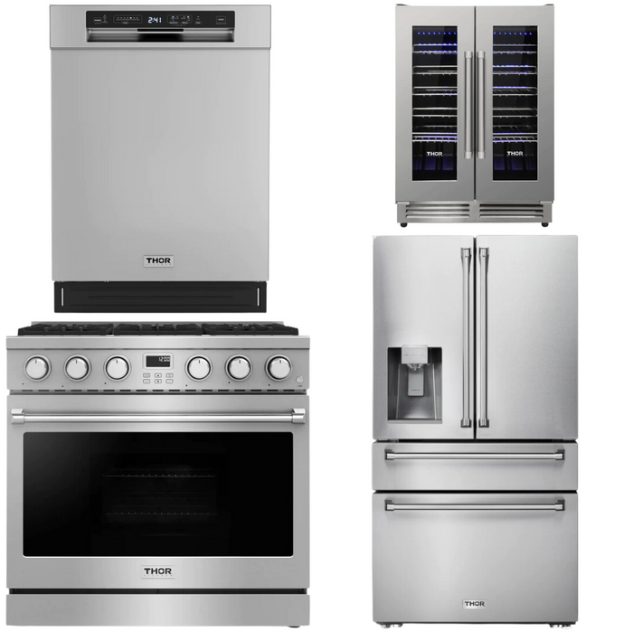 THOR Contemporary Package - 36" Gas Range, Refrigerator, Dishwasher and Wine Cooler, THOR-AP-ARG36-A81