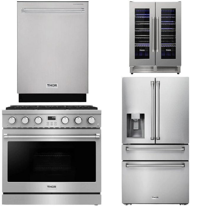 THOR Contemporary Package - 36" Gas Range, Refrigerator, Dishwasher and Wine Cooler, THOR-AP-ARG36-A82