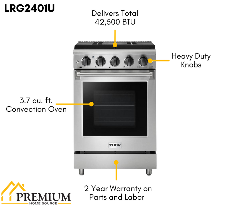 THOR Kitchen 24 in. Professional Gas Range in Stainless Steel, LRG2401U