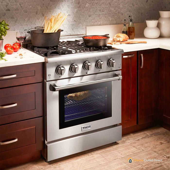 Thor Kitchen 30 in. Natural Gas Burner/Electric Oven Range in Stainless Steel, HRD3088U