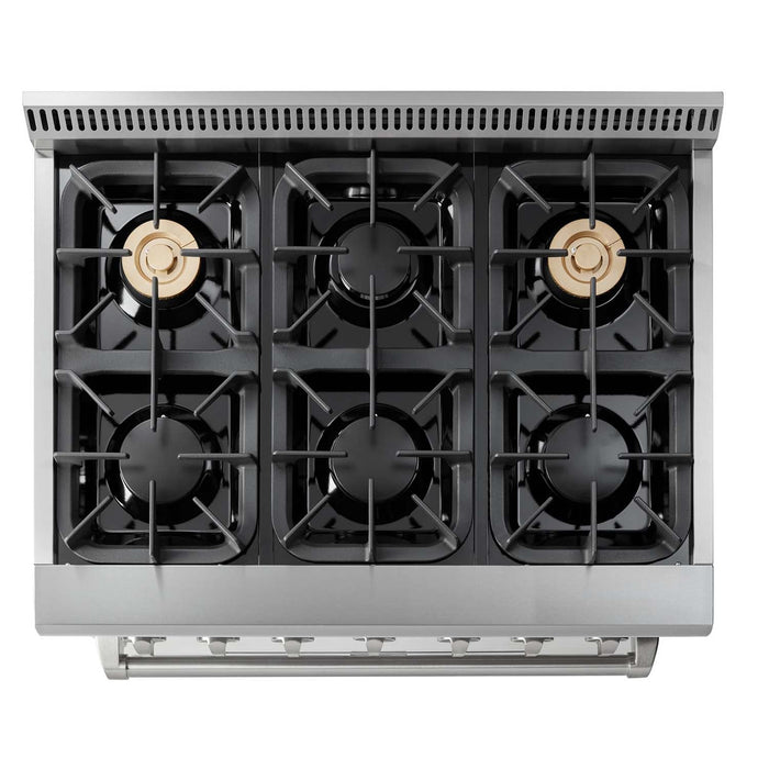 THOR Kitchen Package - 36" Dual Fuel Range, Range Hood, Microwave, Refrigerator with Water and Ice Dispenser, Dishwasher, AP-HRD3606U-13