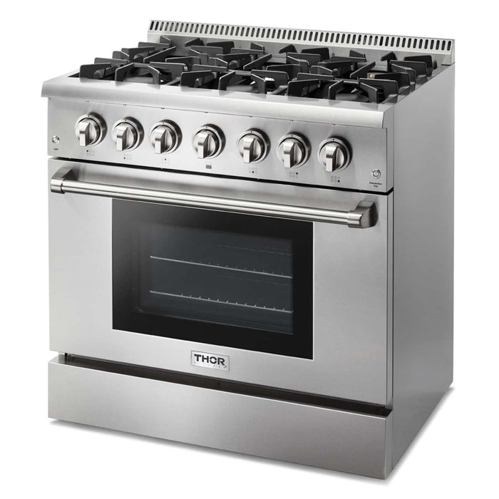 Thor Kitchen 36 in. Natural Gas Burner/Electric Oven Range in Stainless Steel, HRD3606U