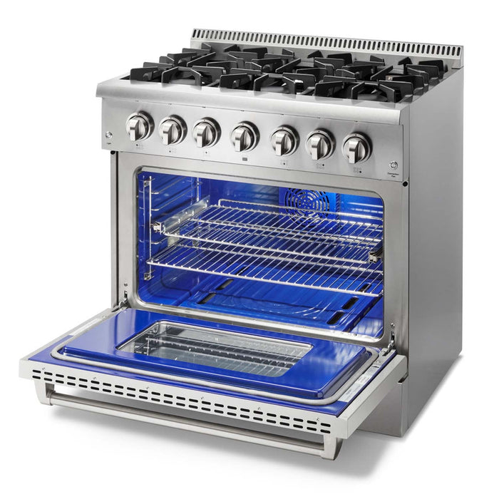 THOR Kitchen Package - 36" Dual Fuel Range, Range Hood, Refrigerator with Water and Ice Dispenser, Dishwasher, Wine Cooler, AP-HRD3606U-11