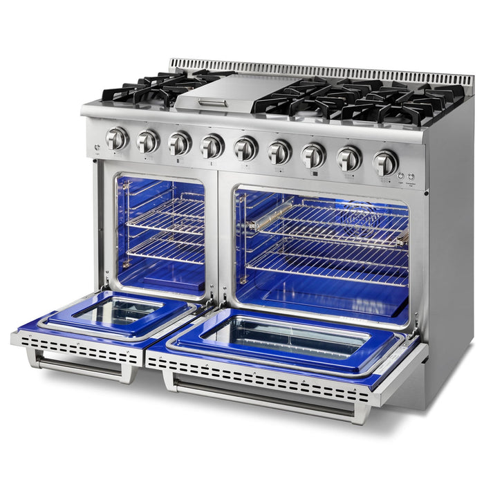 THOR Kitchen 48 in. 6.7 cu. ft. Professional Propane Gas Range in Stainless Steel, HRG4808ULP