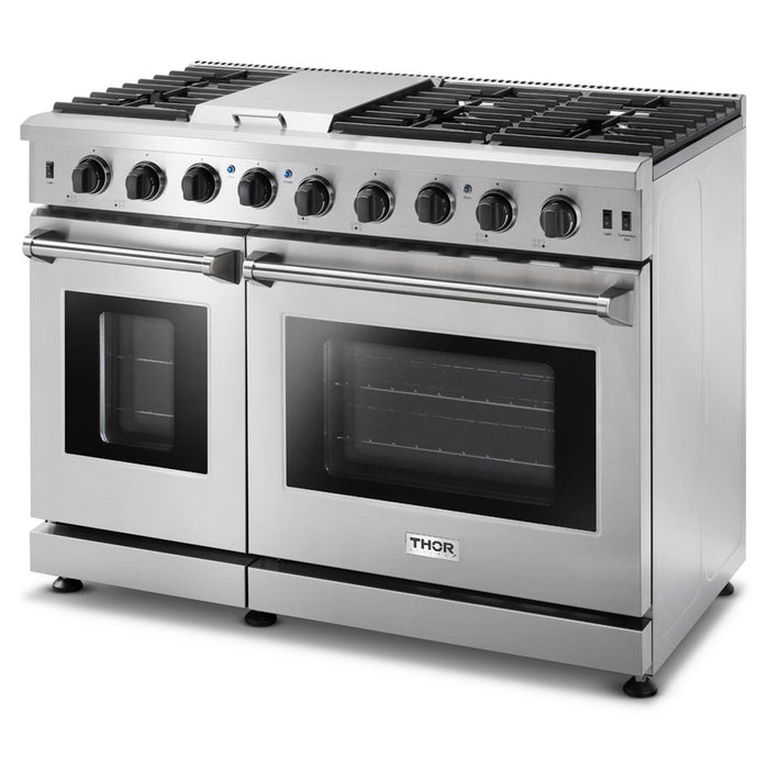 THOR Kitchen 48 in. 6.8 cu. ft. Double Oven Natural Gas Range in Stainless Steel, LRG4807U
