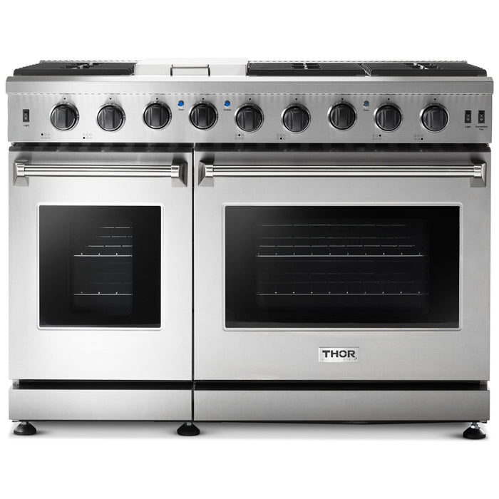THOR Kitchen 48 in. 6.8 cu. ft. Double Oven Natural Gas Range in Stainless Steel, LRG4807U