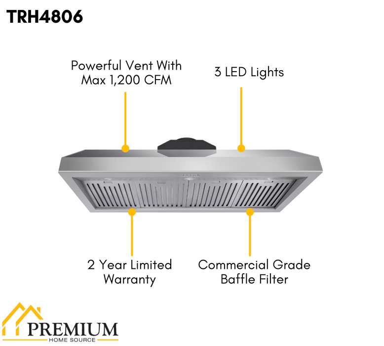 THOR Kitchen 48 in. Under Cabinet LED Range Hood in Stainless Steel, TRH4806