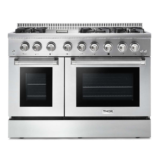 THOR Kitchen Package - 48" Gas Burner, Electric Oven Range, Range Hood, Microwave, AP-HRD4803U-W-4
