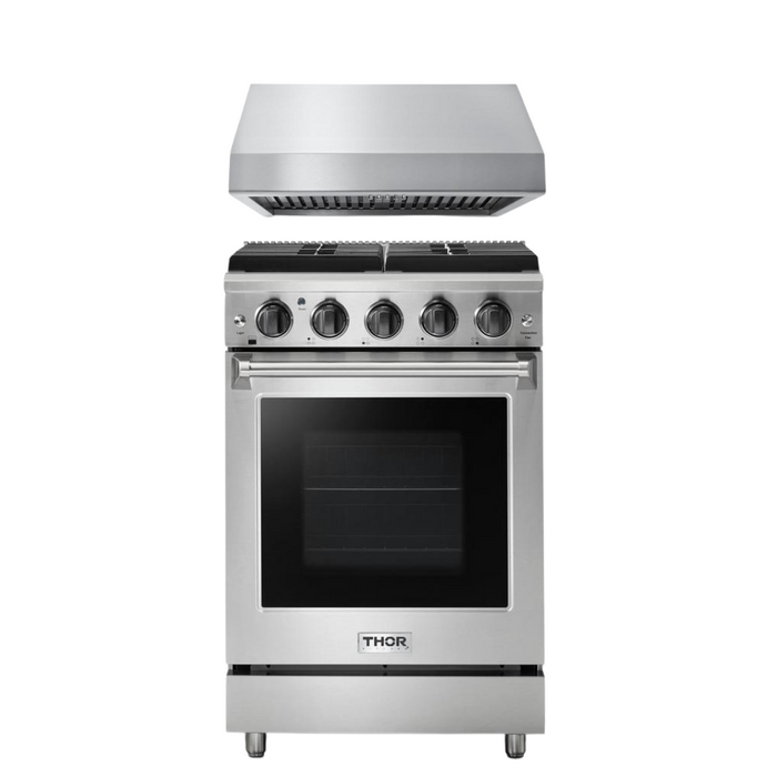 THOR Kitchen Package - 24" Gas Range and Range Hood, AP-LRG2401U