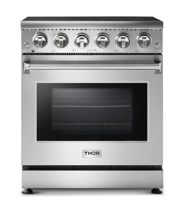 THOR Kitchen Package - 30" Electric Range, Range Hood, Refrigerator with Water and Ice Dispenser, Dishwasher, Wine Cooler, AP-HRE3001-W-8