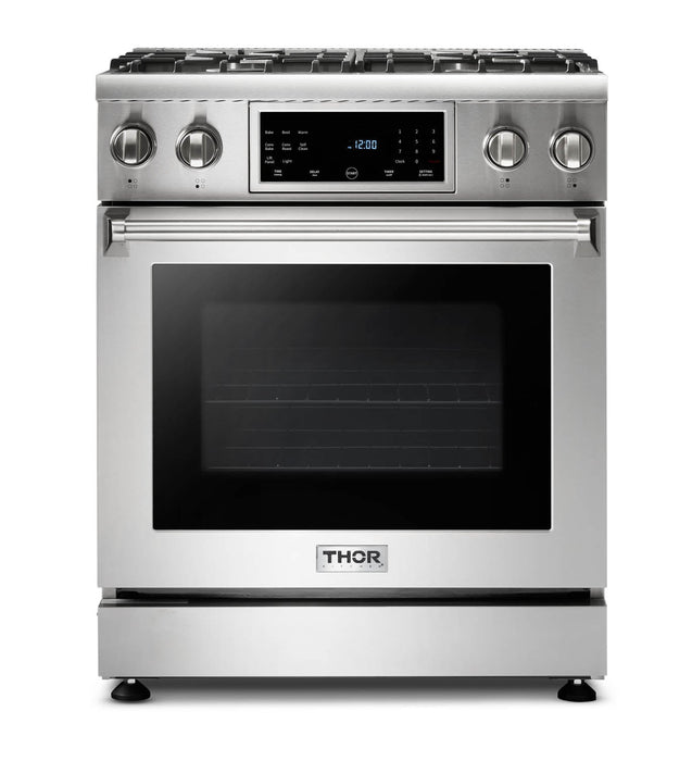 THOR Kitchen Package - 30" Gas Range, Microwave, Refrigerator with Water and Ice Dispenser, Dishwasher, AP-TRG3001-12