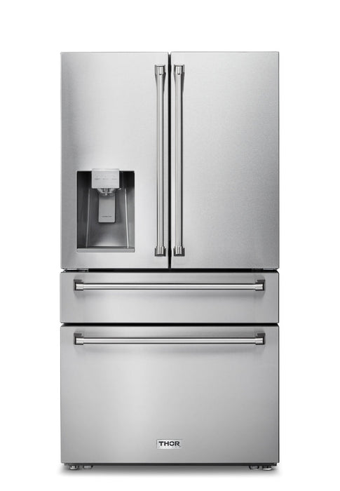 THOR Kitchen Package - 30" Gas Range, Range Hood, Refrigerator with Water and Ice Dispenser, Dishwasher, Wine Cooler, AP-ARG30-C-8