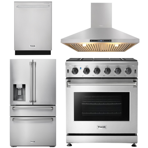 THOR Kitchen Package - 30" Propane Gas Range, Range Hood, Refrigerator with Water and Ice Dispenser, Dishwasher, AP-LRG3001ULP-10