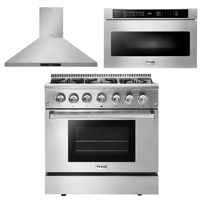 THOR Kitchen Package - 36" Dual Fuel Range, Range Hood, Microwave, AP-HRD3606U-5