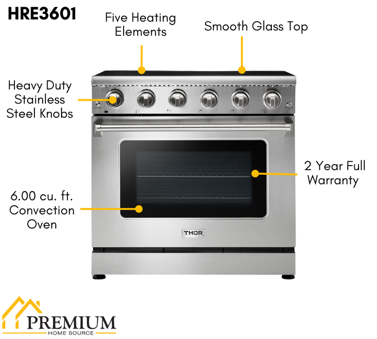 THOR Kitchen Package 36" Electric Range and Range Hood, AP-HRE3601-C