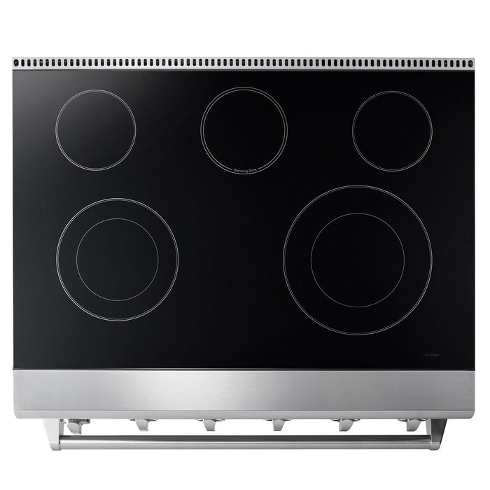 THOR Kitchen Package - 36" Electric Range, Microwave, Refrigerator with Water and Ice Dispenser, Dishwasher, AP-HRE3601-12
