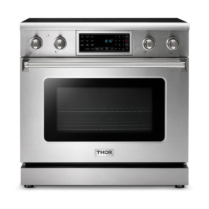 THOR Kitchen Package - 36" Electric Range, Range Hood, Microwave, Refrigerator with Water and Ice Dispenser, Dishwasher, AP-TRE3601-13